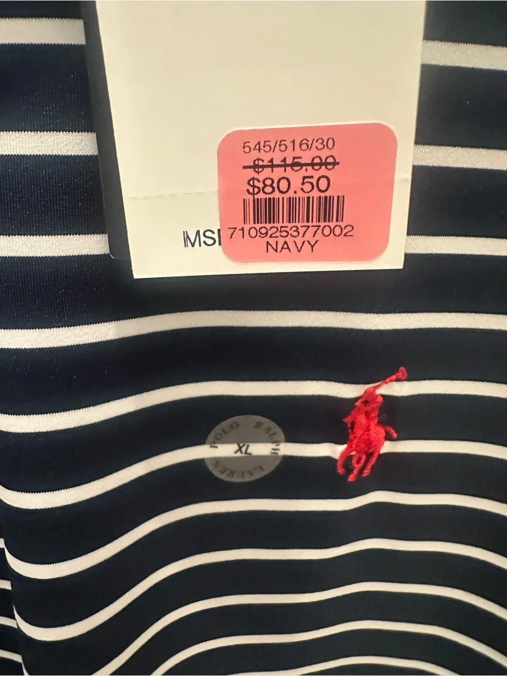 NWT Polo by Ralph Lauren Navy and White Striped Short-Sleeve Polo with Red Pony